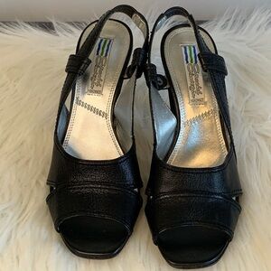 Newton Black Slingback Heels with Peep-Toe